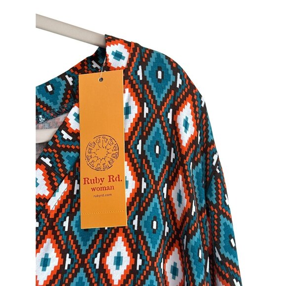 NWT Ruby Rd Womens 4X V Neck Abstract Boho Blouse 3/4 Sleeve Stretchy Top 26x29 - Picture 5 of 7
